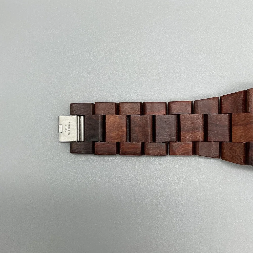 WeWOOD G12-108 Mens Watch 46mm Dual Time Natural Wood Bracelet New Battery 9.25